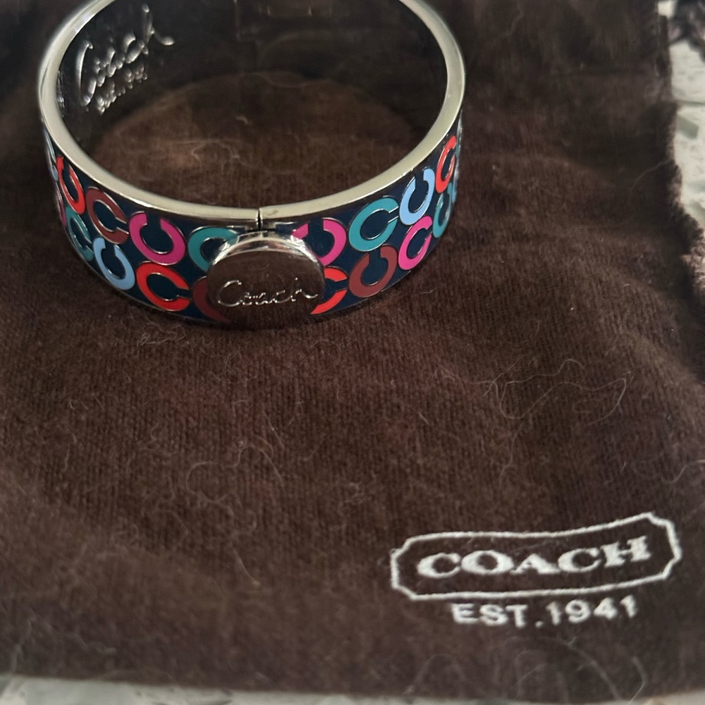 Coach Silver and Multicolor Logo Bangle